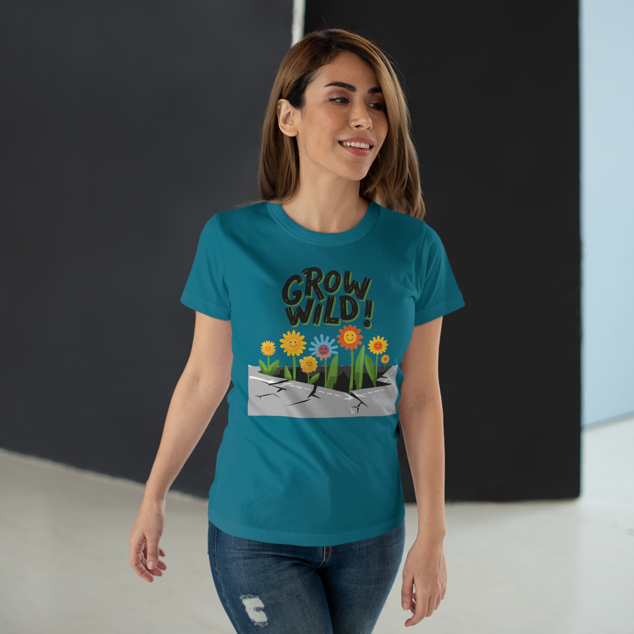 Grow Wild! Floral, Frontprint, Women's T-Shirt, Nature Tee, Spring Shirt, Gardening Gift, Flower Lover Apparel