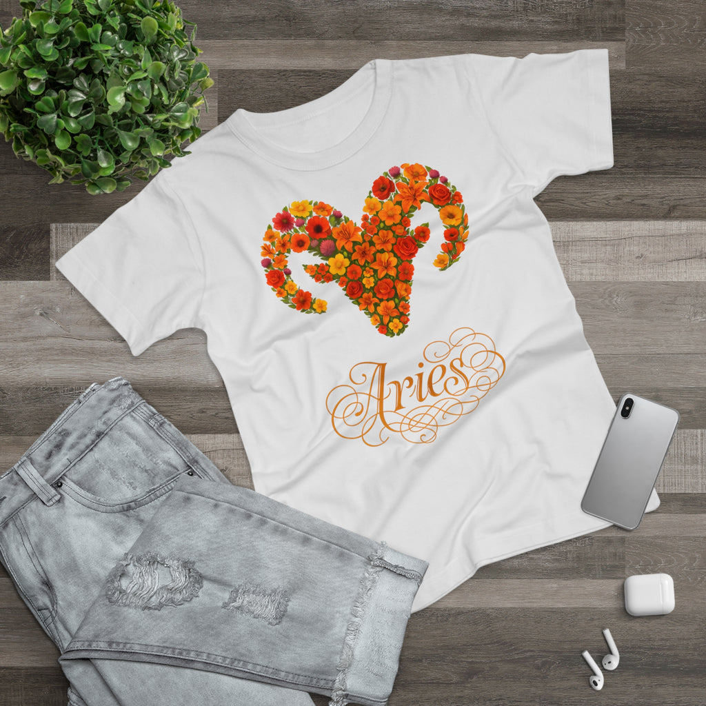 Widder: Frontprint, Womens' T-Shirt, florales Sternzeichen, Zodiac Astrologie (Aries)