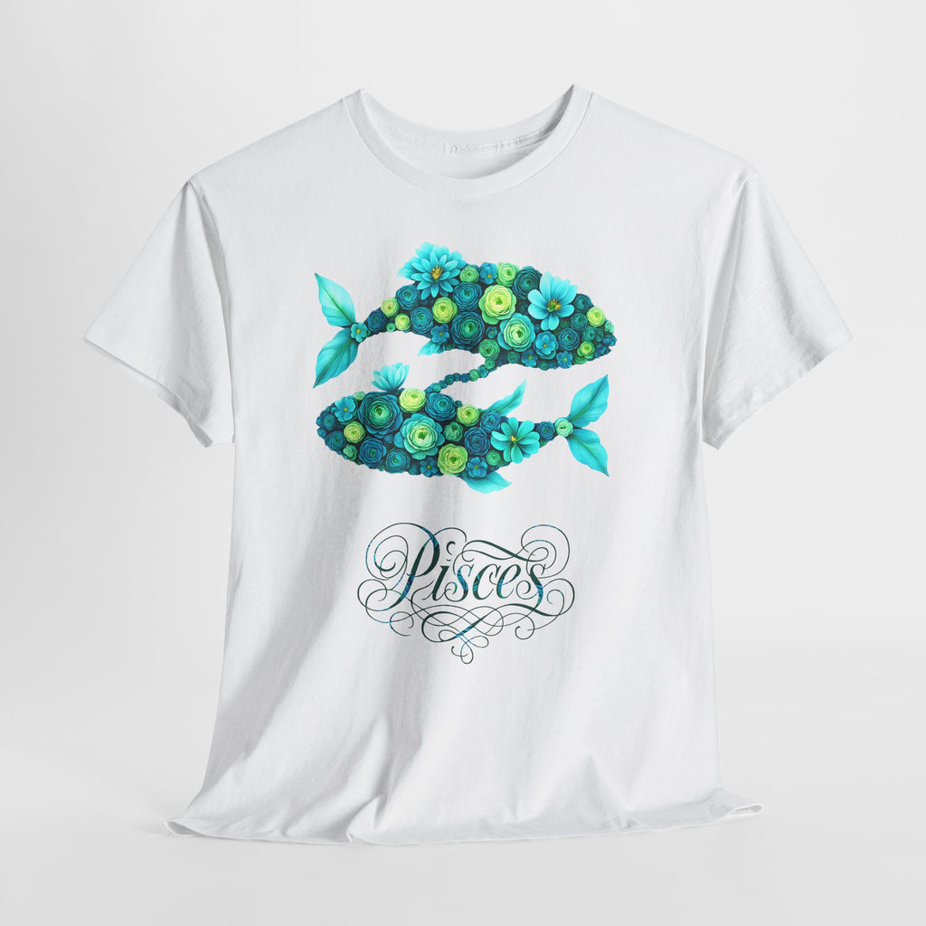 Fische: Frontprint, Unisex T-Shirt - Florales Sternzeichen Astrologie (Pisces)