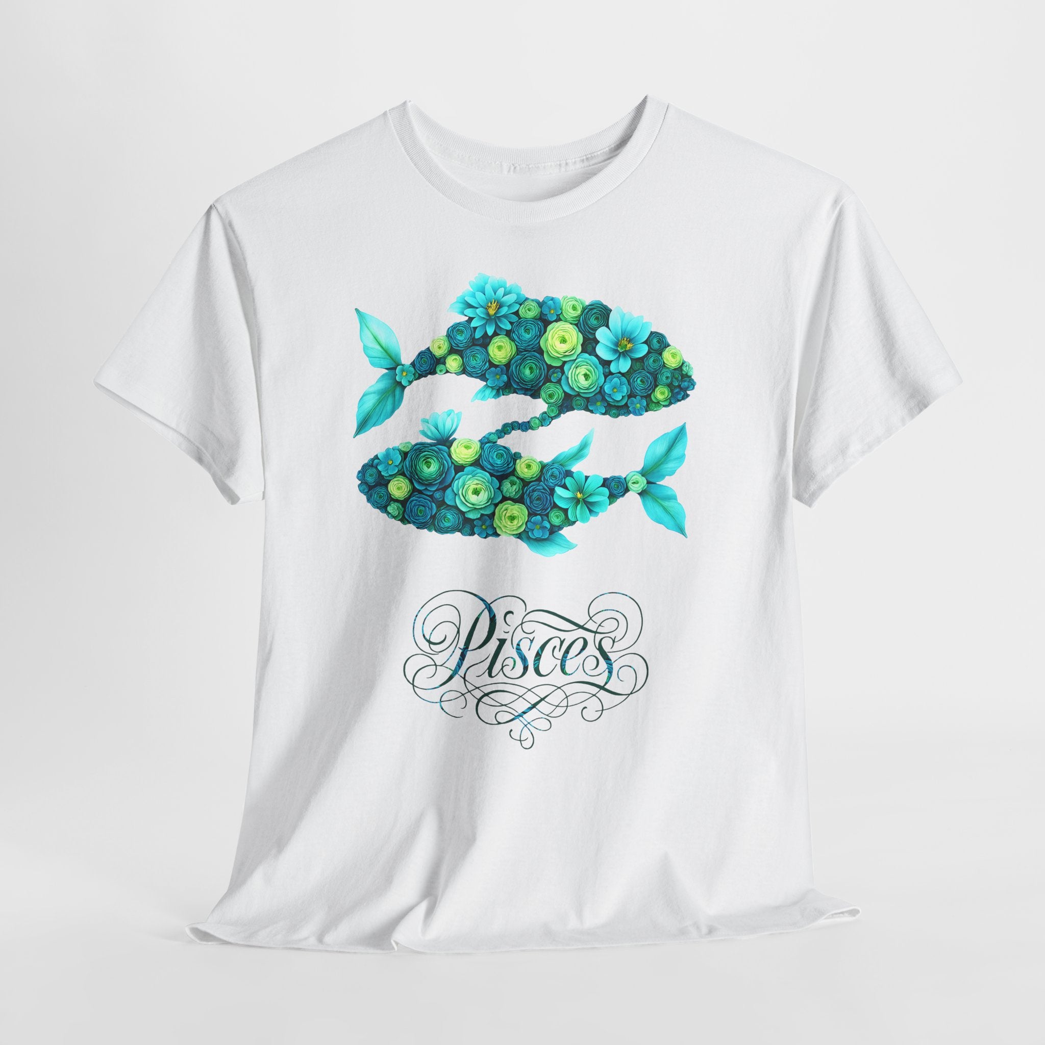 Fische: Frontprint, Unisex T-Shirt - Florales Sternzeichen Astrologie (Pisces)