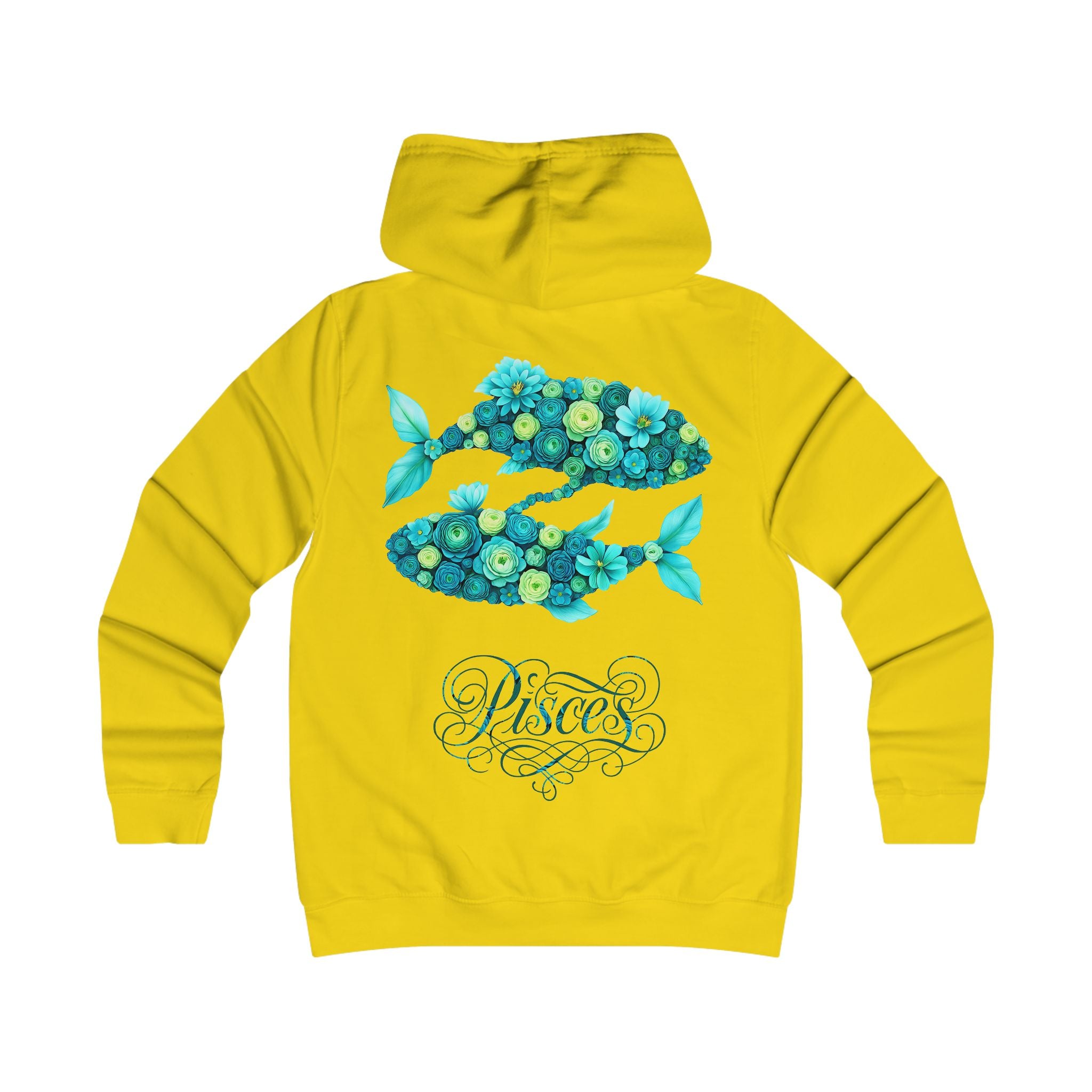Fische: Backprint, Womens' Hoodie - florales Sternzeichen, Zodiac (Pisces)