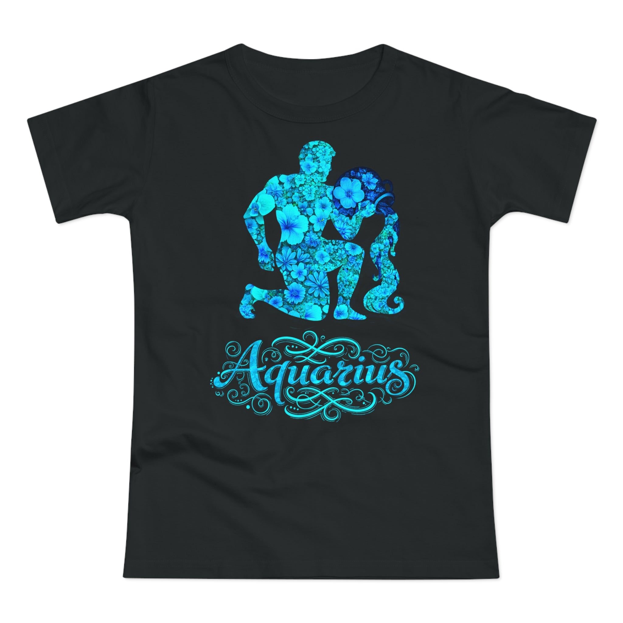 Wassermann: Frontprint, Womens' T-Shirt, florales Sternzeichen, Zodiac Astrologie (Aquarius)