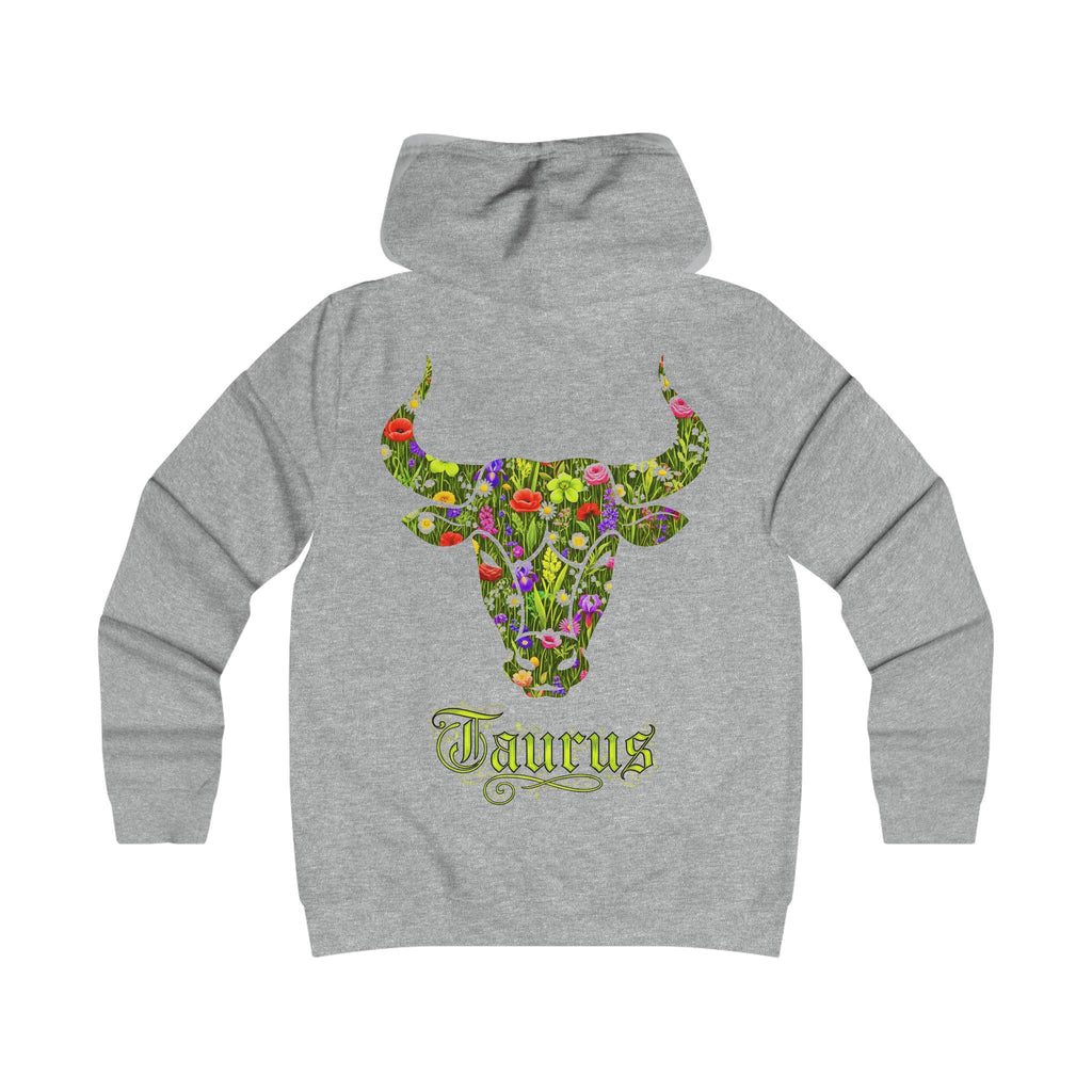 Stier: Backprint, Womens' Hoodie - florales Sternzeichen, Zodiac (Taurus)
