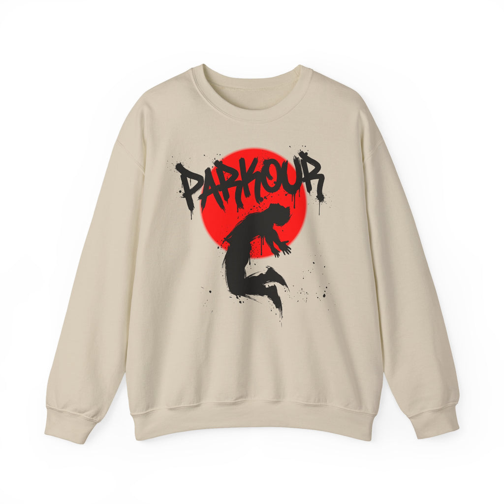 Parkour A: Frontprint, Unisex Sweatshirt - Urban Stunt Silhouette Crewneck