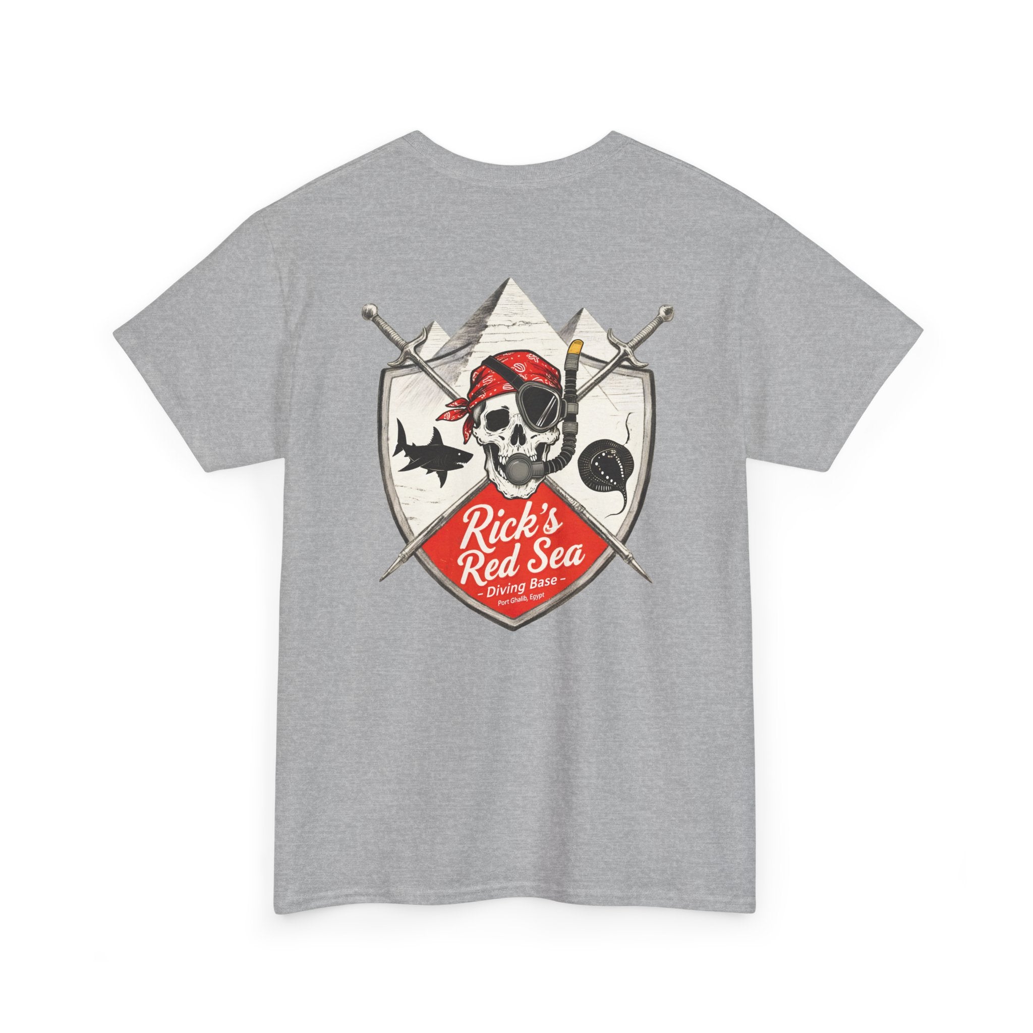 Diving Base Port Ghalib Egypt, Rick's Pirate-Themed Unisex Heavy Cotton Tee, Fun Nautical Shirt, Casual Tee for Summer, Gift for Pirate Lovers, Coastal Adventure Apparel