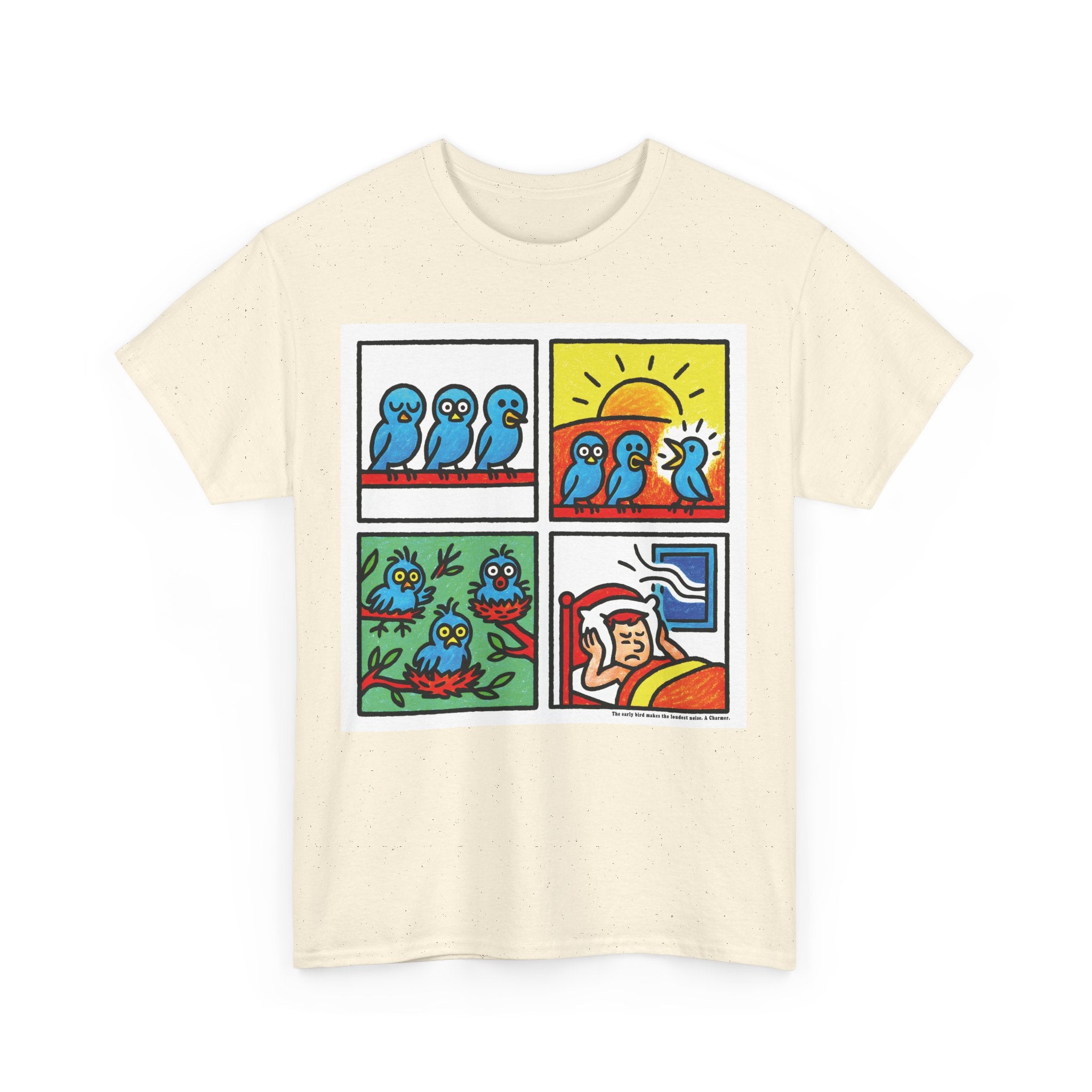 Proverb - Early bird makes loudest noise, Colorful Quirky Bird Tee - Fun Graphic Shirt for Nature Lovers, Perfect Gift for Birdwatchers, Casual Wear, Birthday, Summer