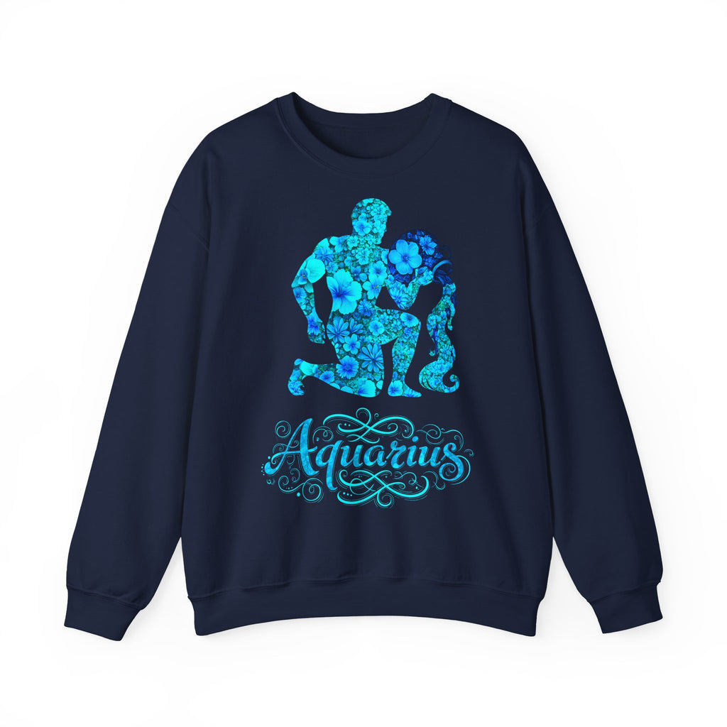 Wassermann: Frontprint, Unisex Sweatshirt, florales Sternzeichen, Astrologie Zodiac (Aquarius)