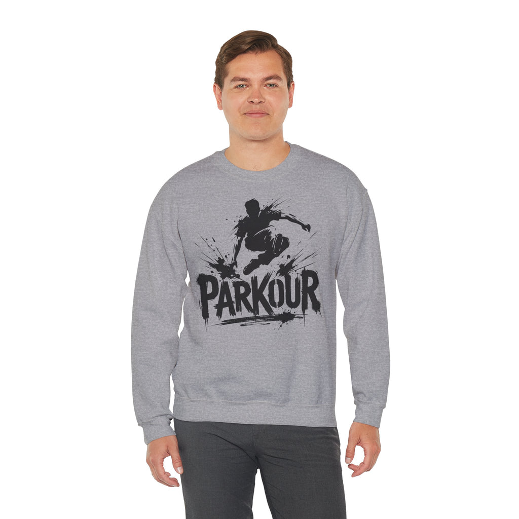 Parkour 01: Frontprint, Unisex Sweatshirt - Urban Stunt Silhouette Crewneck