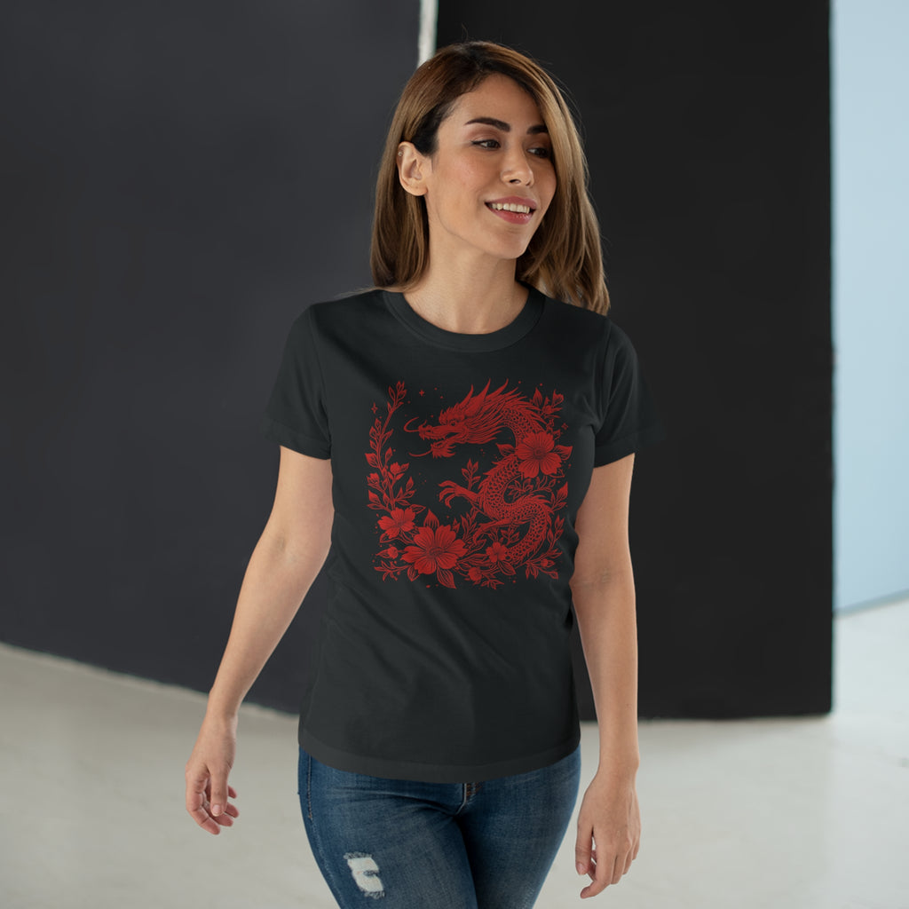 Floral Dragon - Japanese Tattoo-Style, Frontprint, Womens' T-Shirt