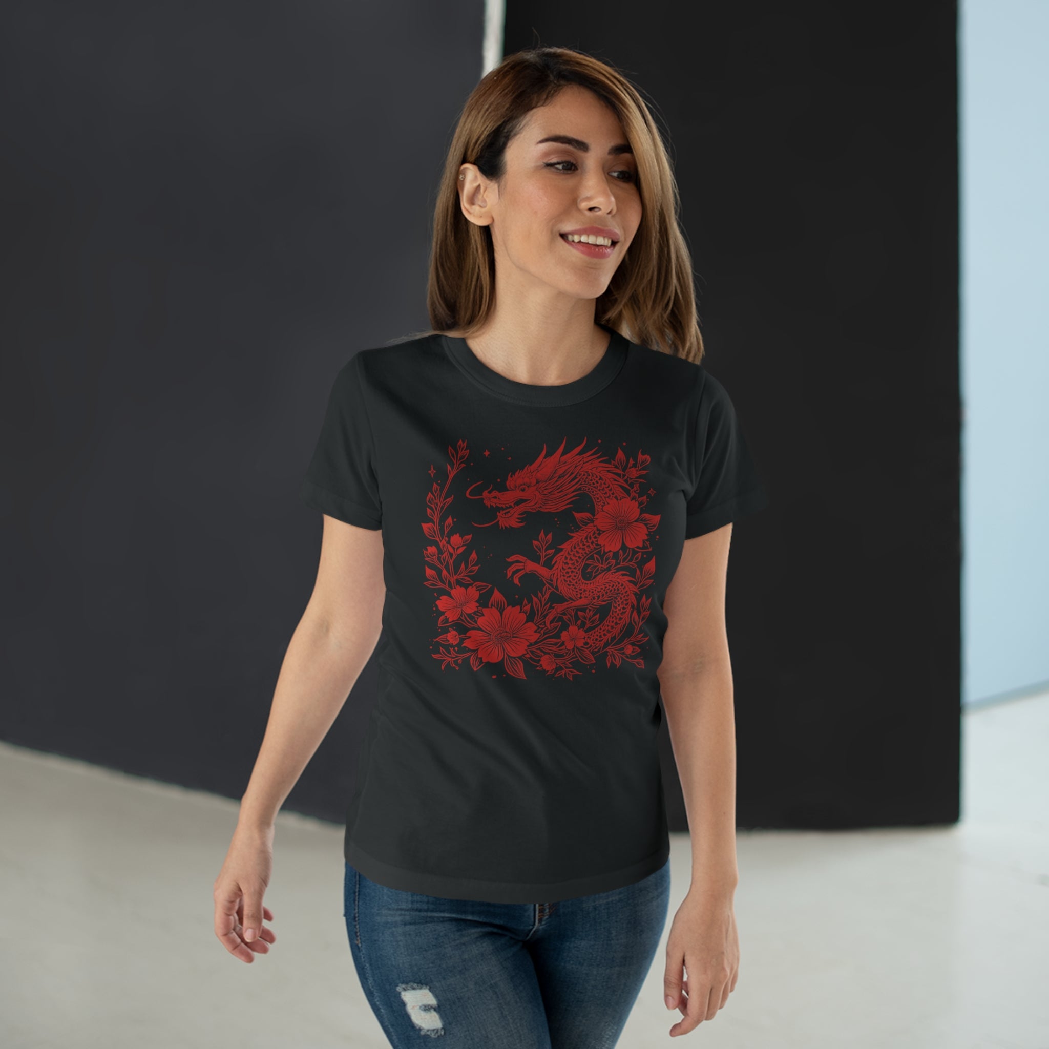 Floral Dragon - Japanese Tattoo-Style, Frontprint, Womens' T-Shirt