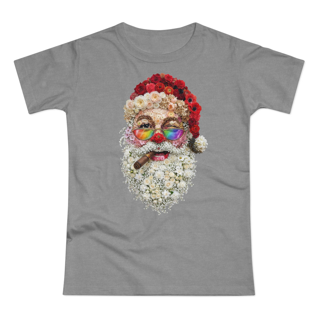 Blumen-Santa: Frontprint, Womens' T-Shirt, Rainbow Glasses & Cigar Holiday T-Shirt
