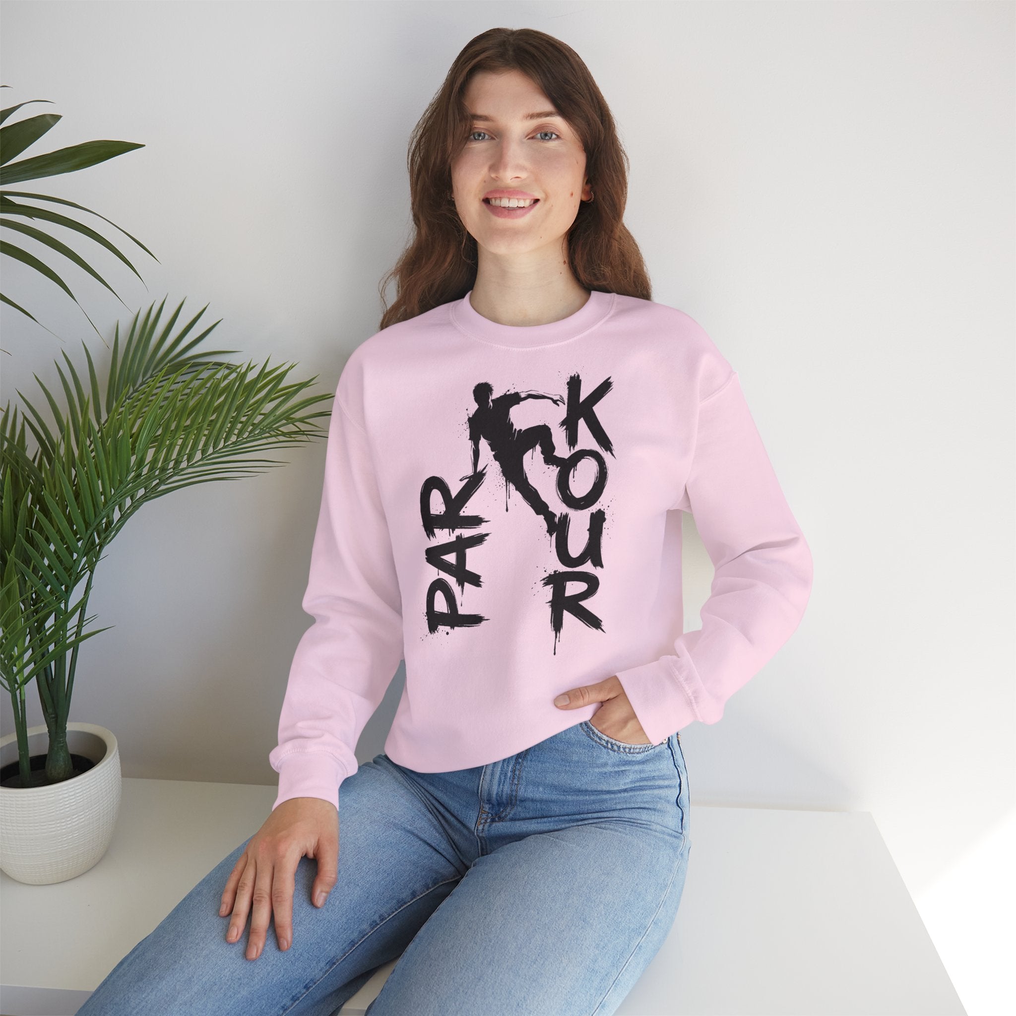Parkour 11: Frontprint, Unisex Sweatshirt - Urban Stunt Silhouette Crewneck
