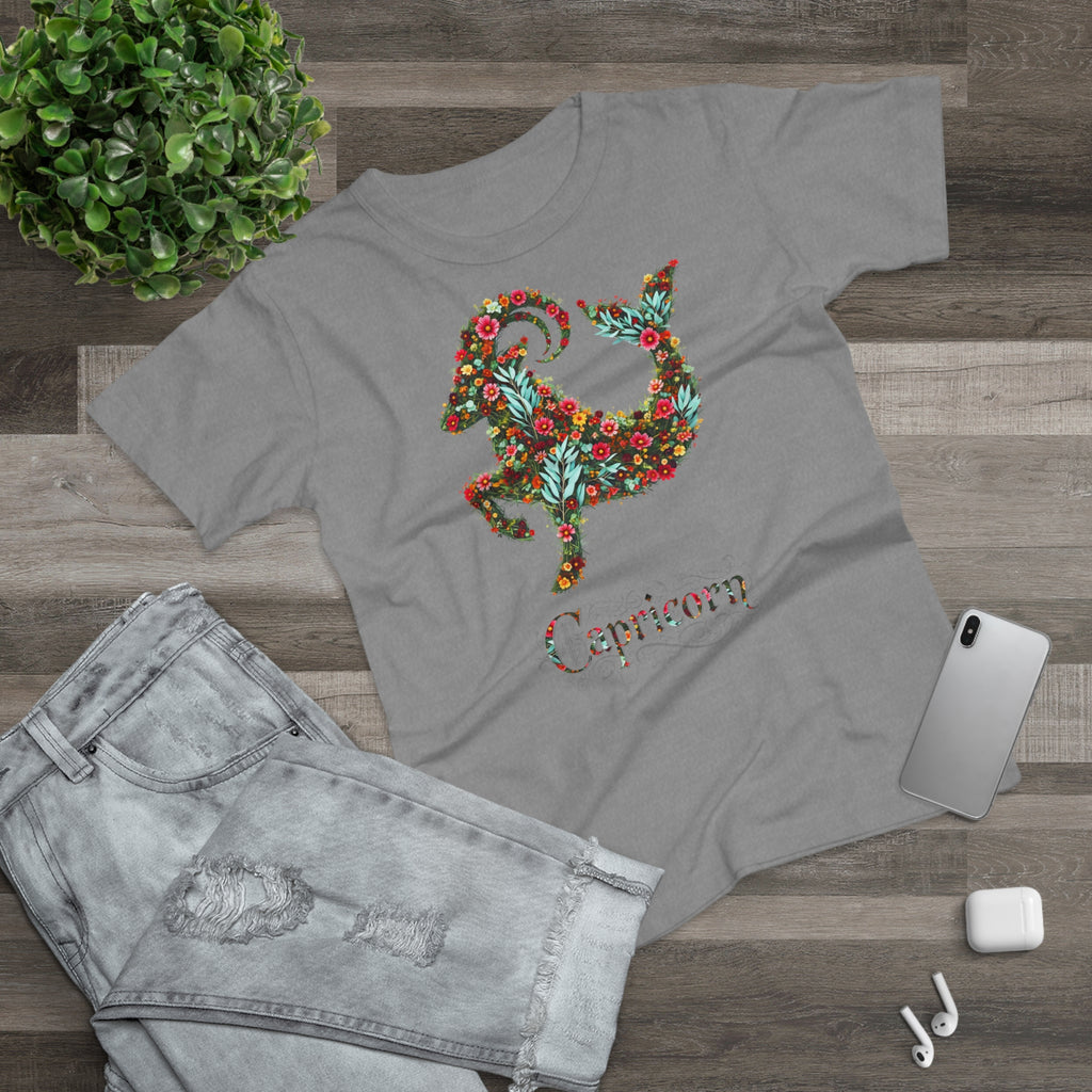 Steinbock: Frontprint, Womens' T-Shirt, florales Sternzeichen, Zodiac Astrologie (Capricorn)