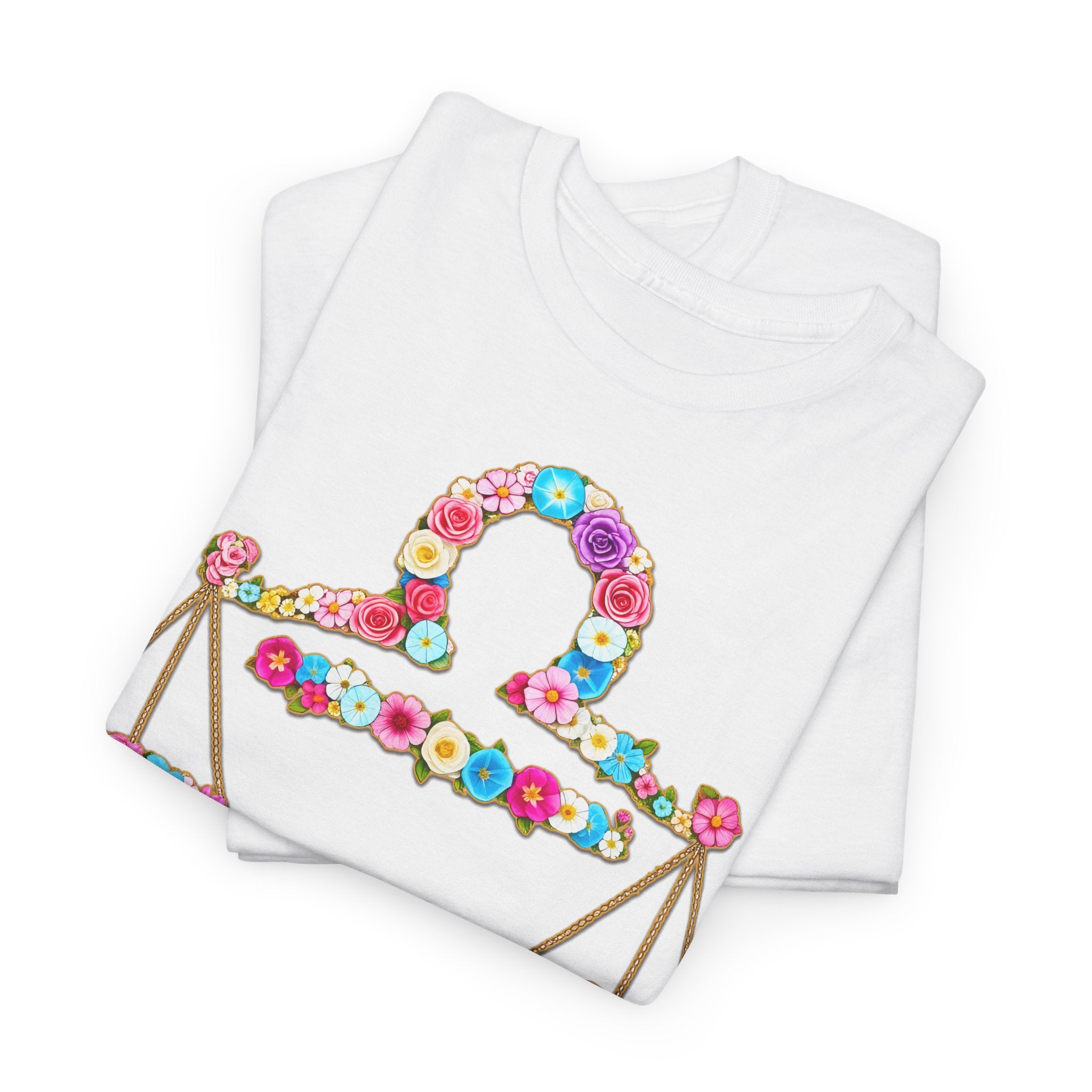 Waage: Frontprint, Unisex T-Shirt - Florales Sternzeichen Astrologie (Libra)