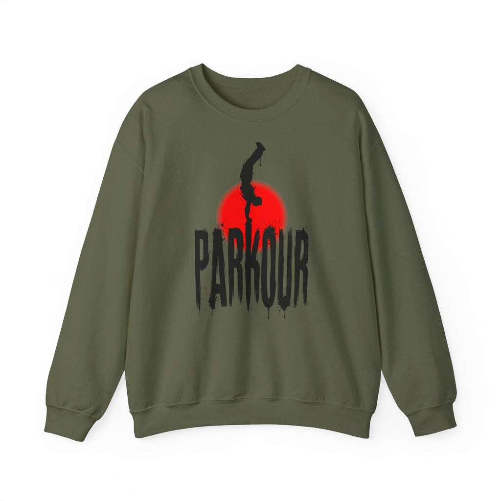 Parkour B: Frontprint, Unisex Sweatshirt - Urban Stunt Silhouette Crewneck