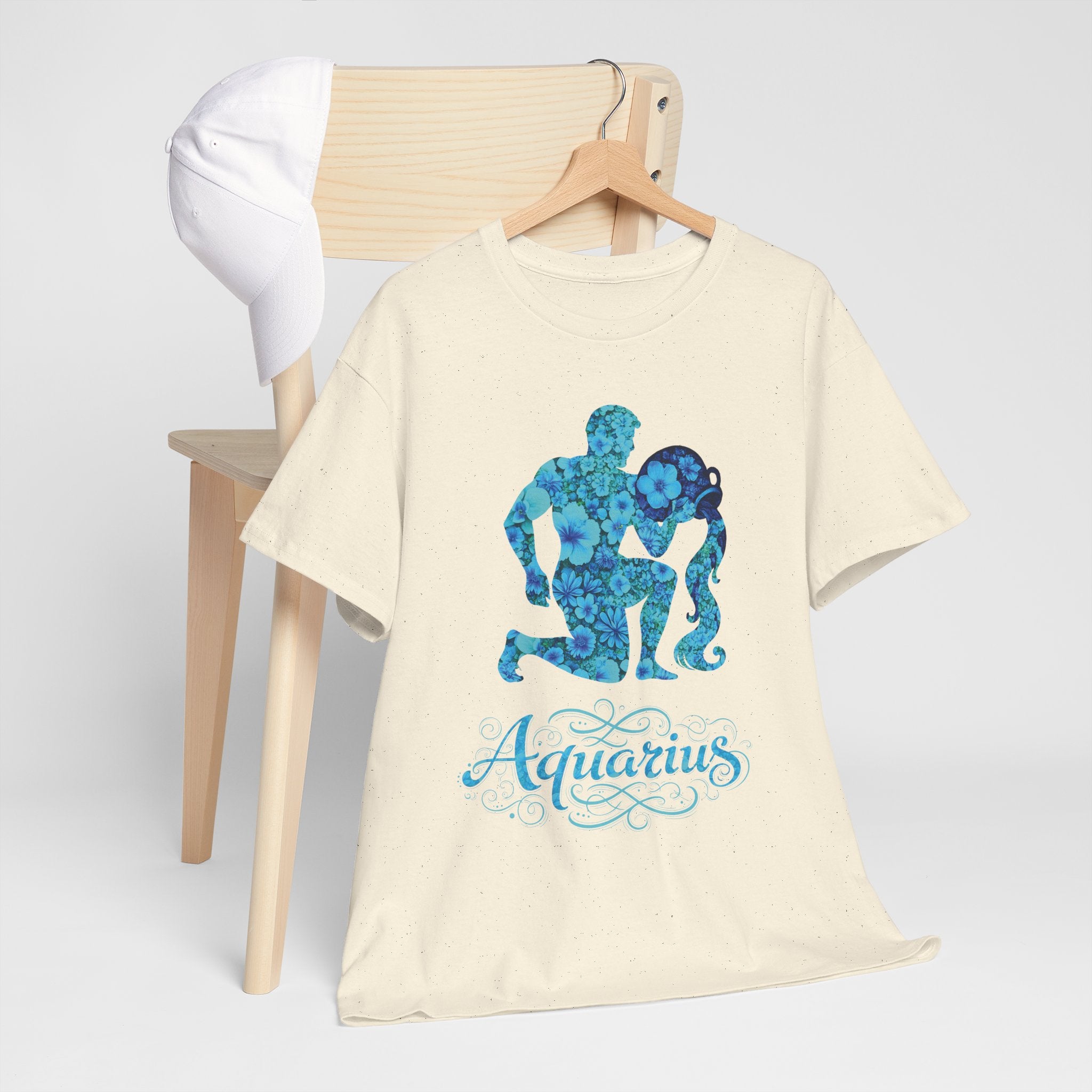 Aquarius Floral Zodiac Unisex Heavy Cotton Tee, Astrology Shirt, Horoscope Gift, Birthday Tee, Unique Astrology Apparel
