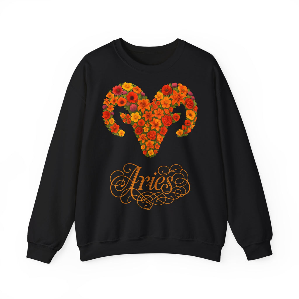 Widder: Frontprint, Unisex Sweatshirt, florales Sternzeichen, Zodiac Astrologie (Aries)