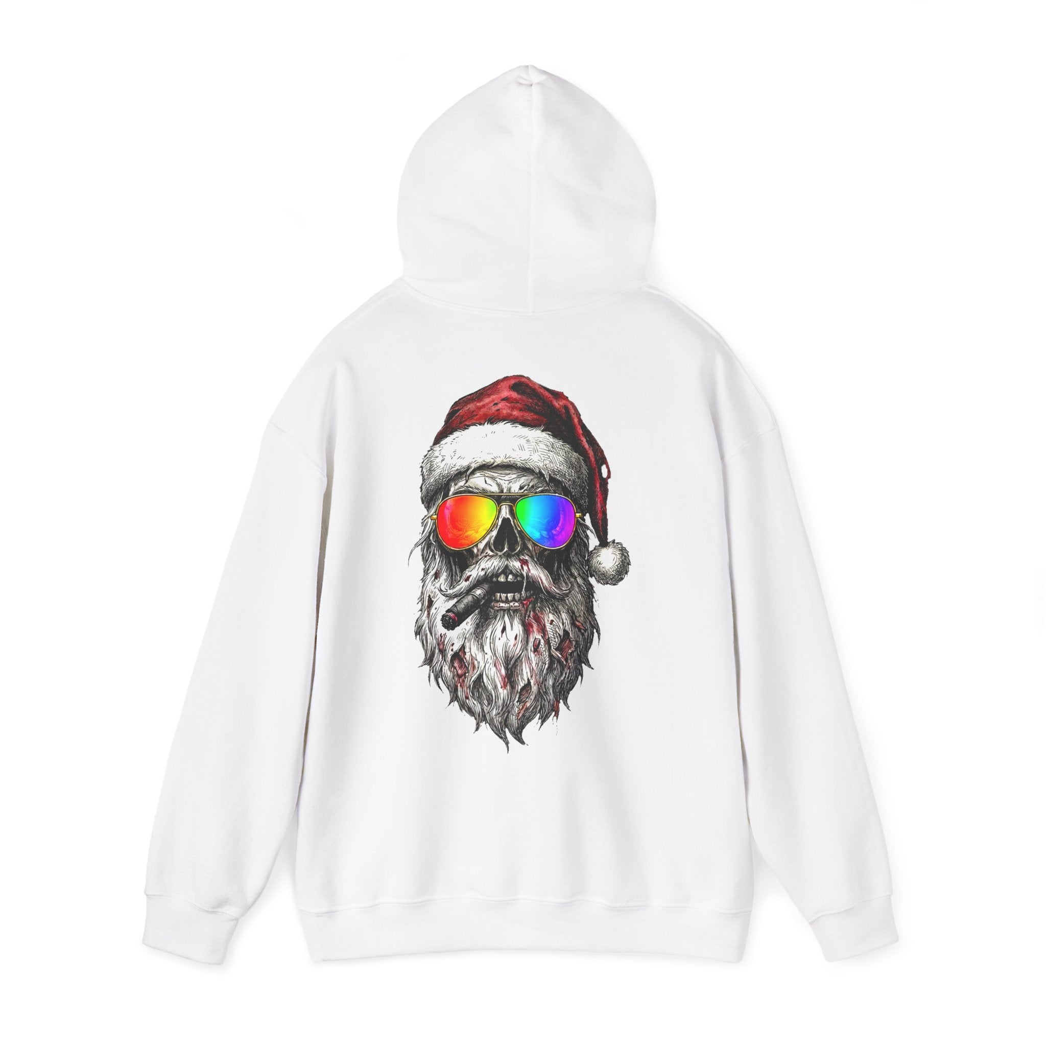 Pilot-Santa: Backprint, Unisex Hoodie Skull with Rainbow Sunglasses – Christmas Punk Pullover