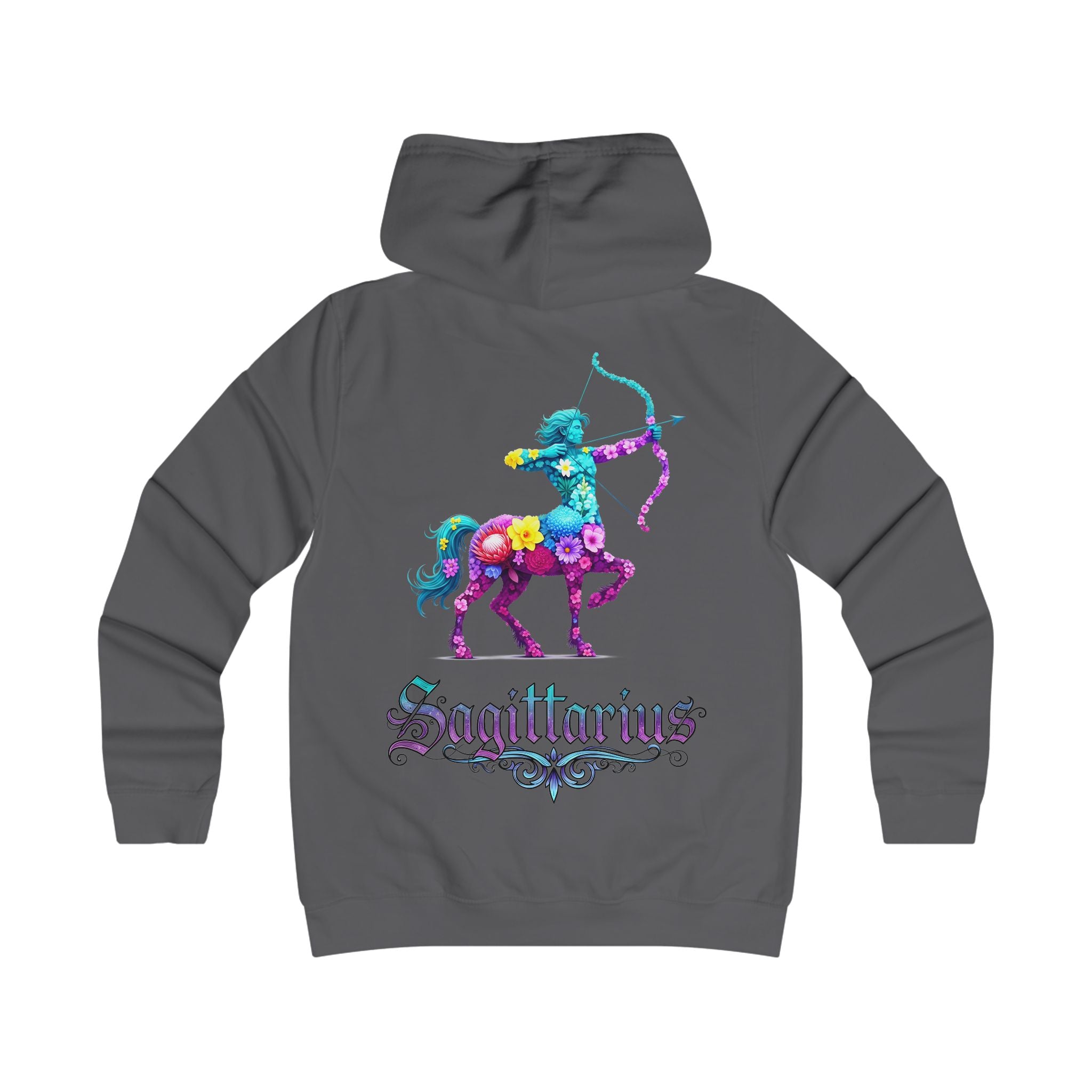 Schütze: Backprint, Womens' Hoodie - florales Sternzeichen, Zodiac (Sagittarius)