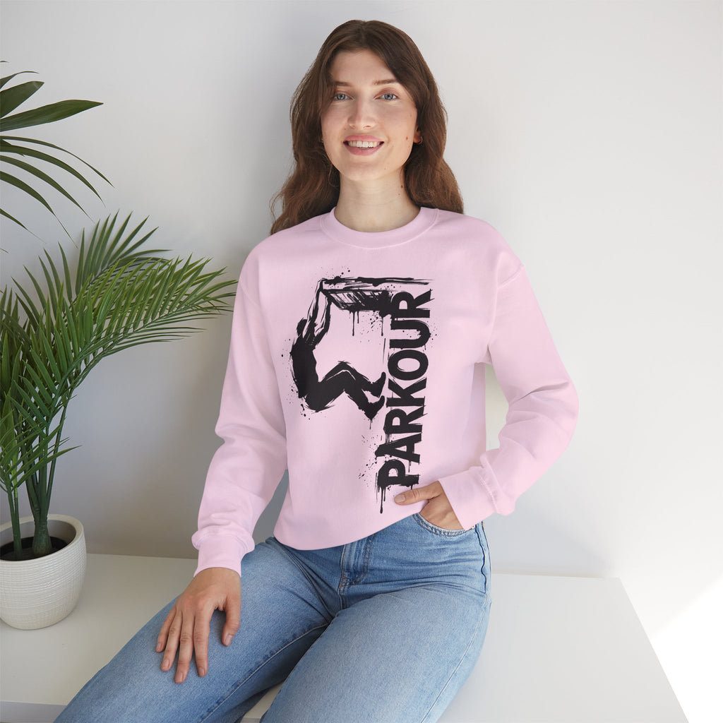 Parkour 09: Frontprint, Unisex Sweatshirt - Urban Stunt Silhouette Crewneck