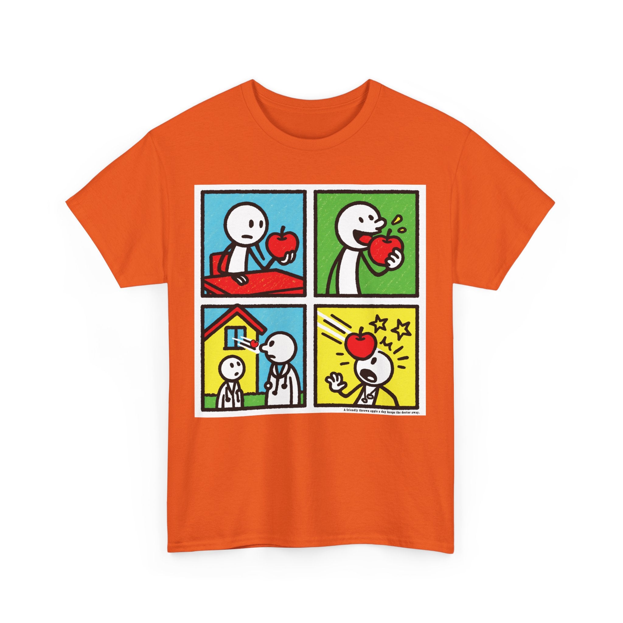 Proverb - A friendly thrown apple keeps doctor away, Funny Graphic Unisex Heavy Cotton Tee, Cute Gift for Friends, Heart Theme T-Shirt, Casual Wear, Gift for Birthdays, Celebrate Love