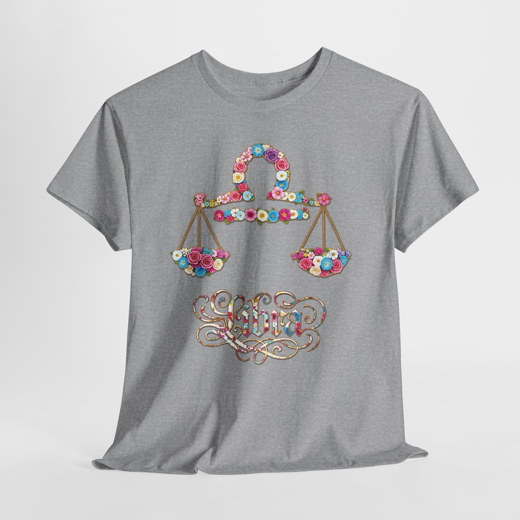 Libra Floral Zodiac Tee - Unisex Heavy Cotton Shirt, Astrology Gift, Horoscope T-Shirt, Birthday Present, Libra Season Apparel