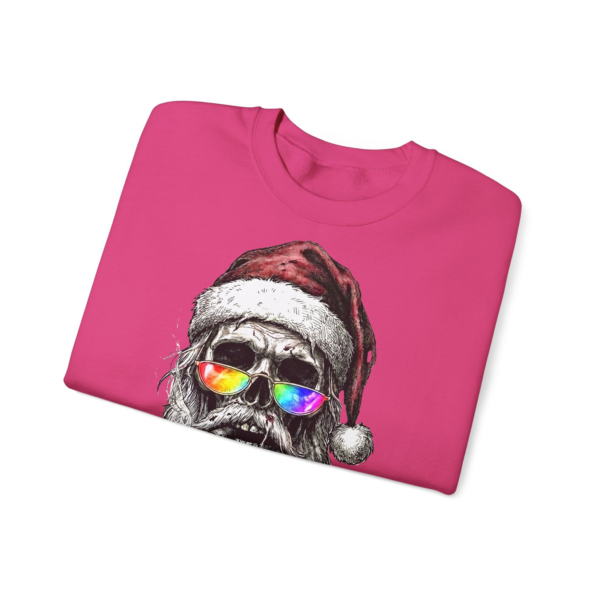 Dark-Santa: Frontprint, Unisex Sweatshirt, Skull Skull with Rainbow Sunglasses Crewneck