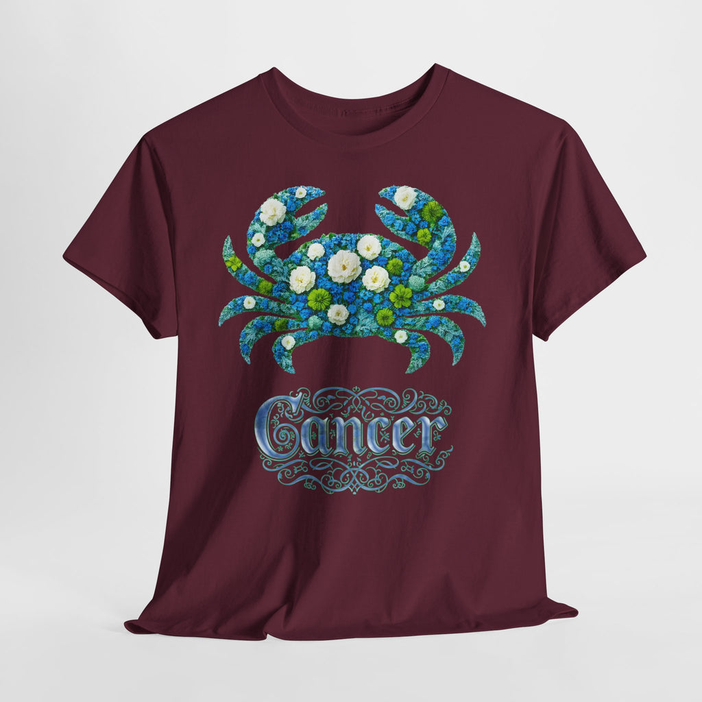 Krebs: Frontprint, Unisex T-Shirt - Florales Sternzeichen Astrologie (Cancer)