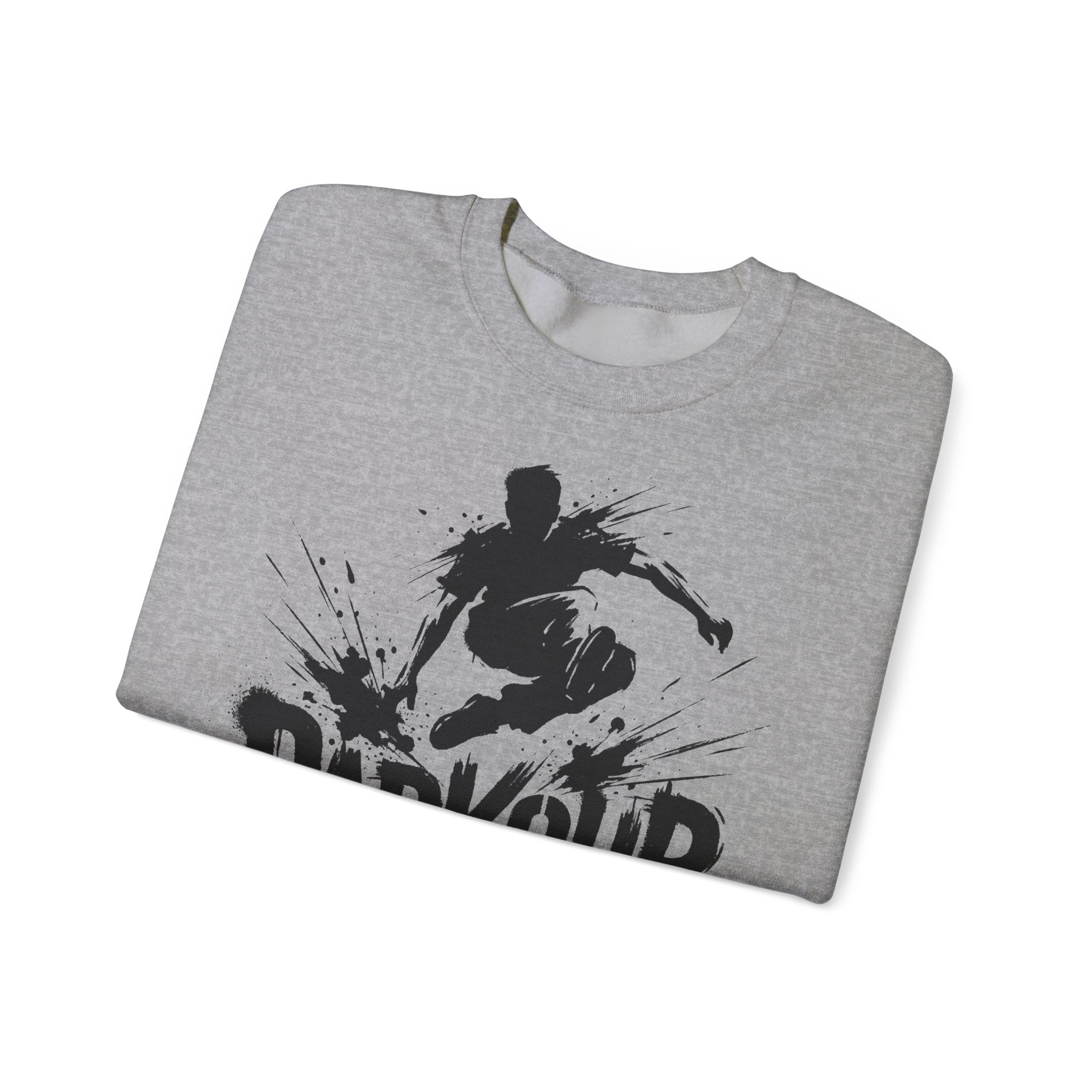 Parkour 01: Frontprint, Unisex Sweatshirt - Urban Stunt Silhouette Crewneck