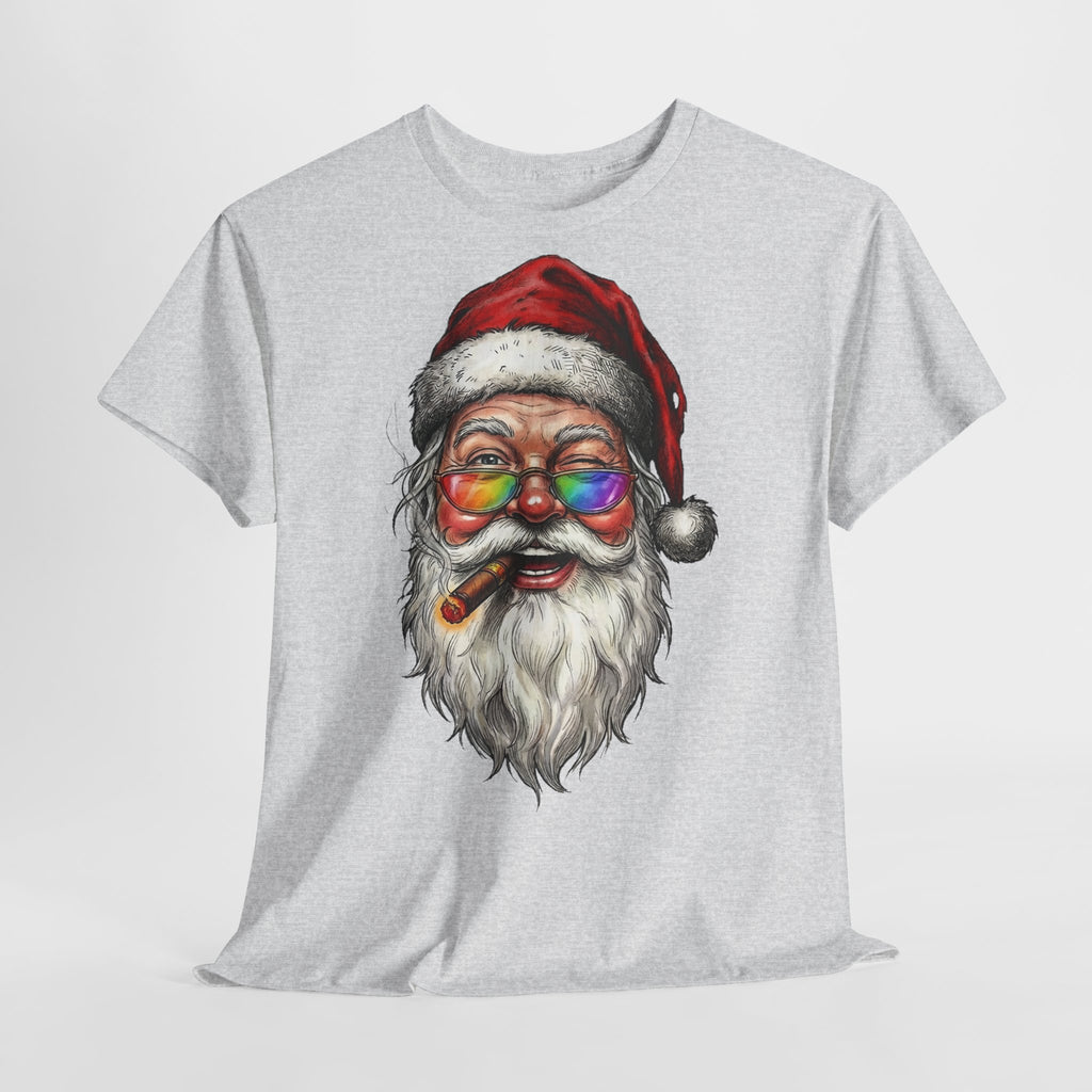 Friendly-Santa: Frontprint, Unisex T-Shirt, Colorful Retro Santa with Cigar Holiday Tee