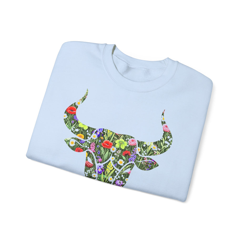 Stier: Frontprint, Unisex Sweatshirt, florales Sternzeichen, Zodiac Astrologie (Taurus)