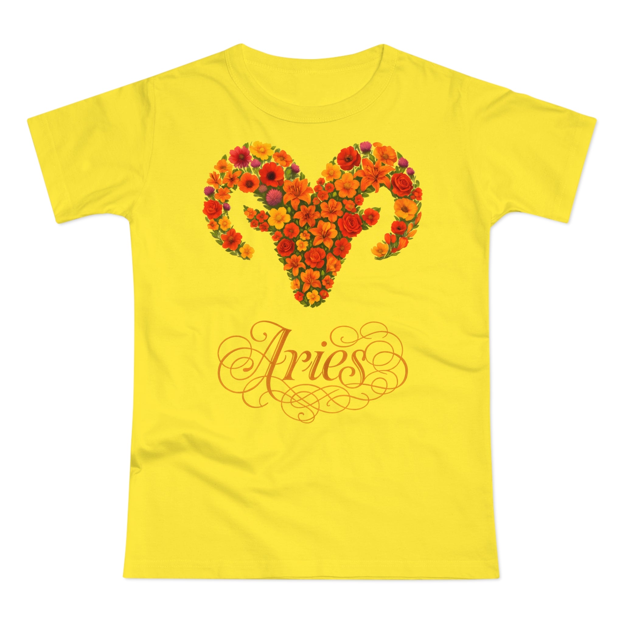 Widder: Frontprint, Womens' T-Shirt, florales Sternzeichen, Zodiac Astrologie (Aries)