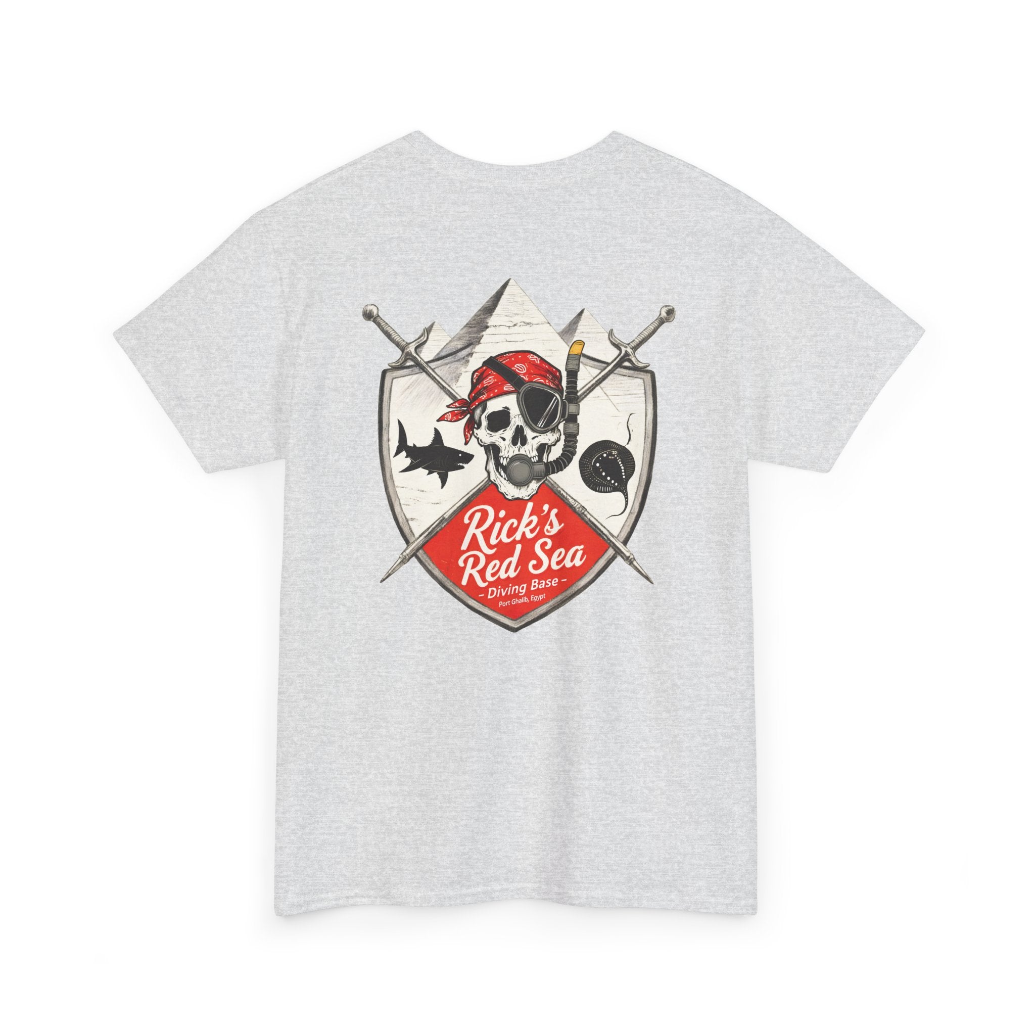 Diving Base Port Ghalib Egypt, Rick's Pirate-Themed Unisex Heavy Cotton Tee, Fun Nautical Shirt, Casual Tee for Summer, Gift for Pirate Lovers, Coastal Adventure Apparel
