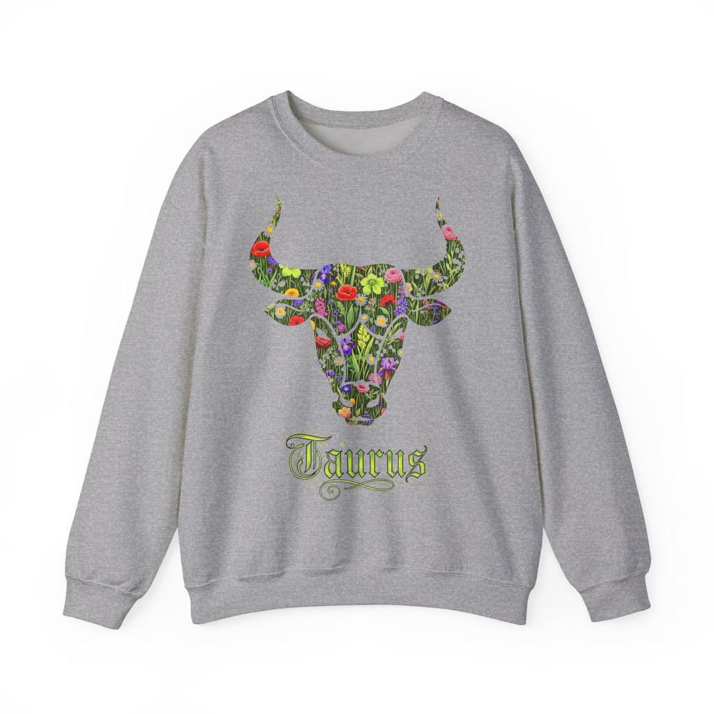 Stier: Frontprint, Unisex Sweatshirt, florales Sternzeichen, Zodiac Astrologie (Taurus)