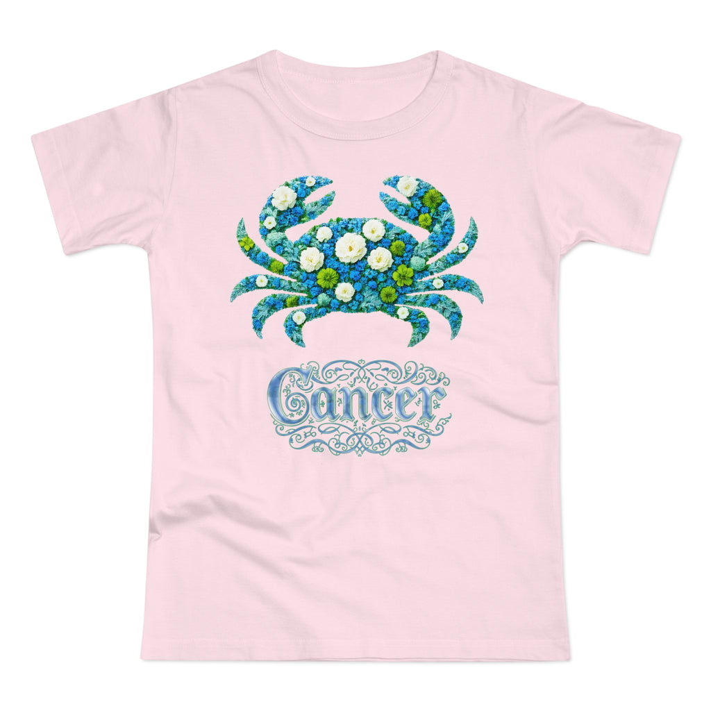 Krebs: Frontprint, Womens' T-Shirt, florales Sternzeichen, Zodiac Astrologie (Cancer)