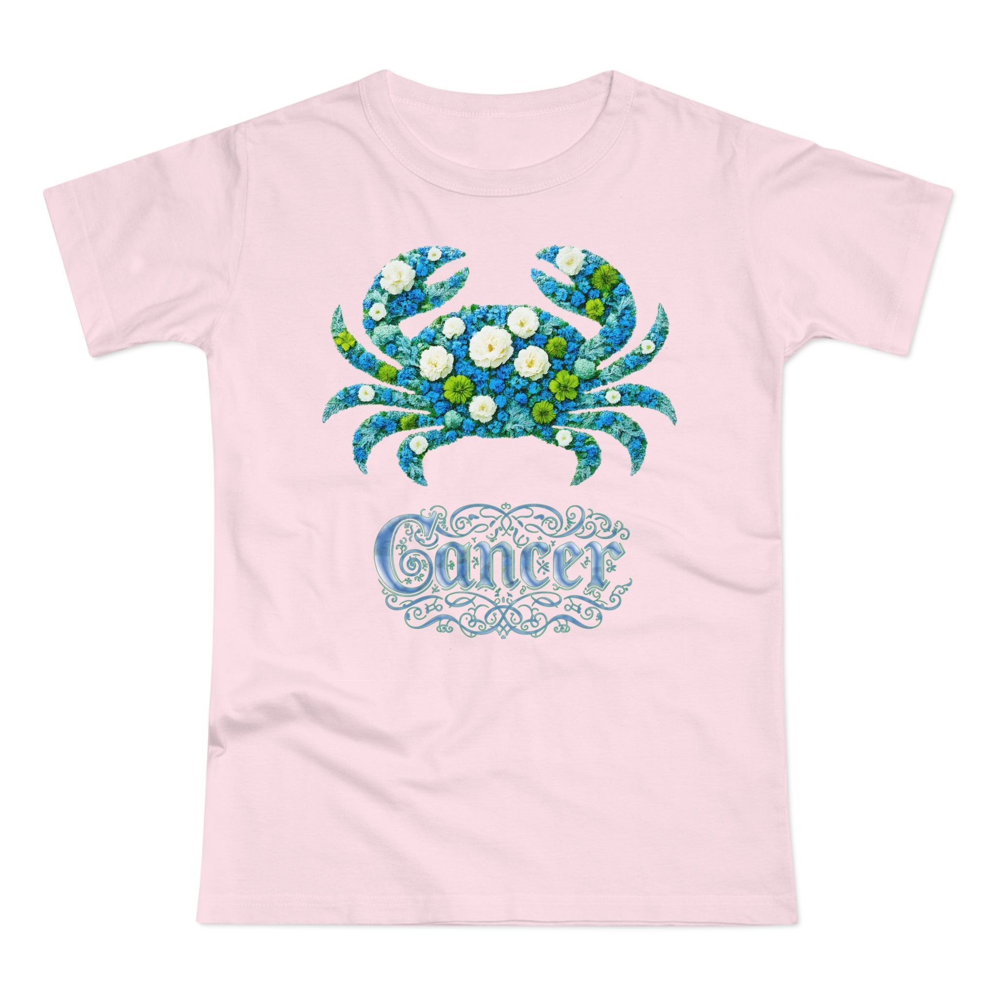 Krebs: Frontprint, Womens' T-Shirt, florales Sternzeichen, Zodiac Astrologie (Cancer)