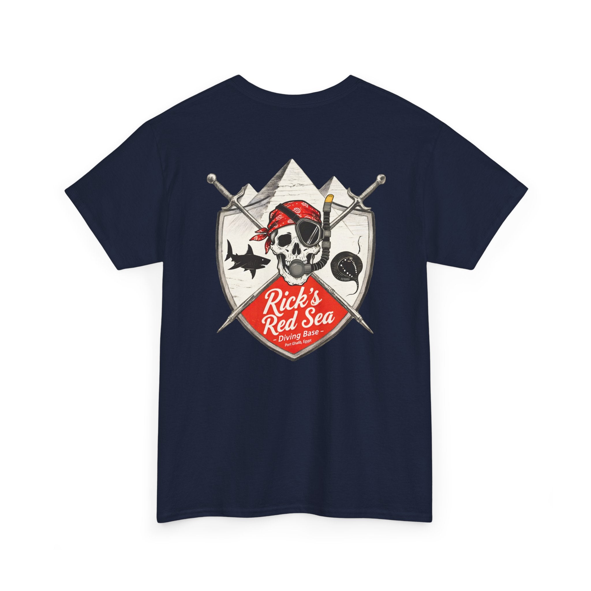 Diving Base Port Ghalib Egypt, Rick's Pirate-Themed Unisex Heavy Cotton Tee, Fun Nautical Shirt, Casual Tee for Summer, Gift for Pirate Lovers, Coastal Adventure Apparel