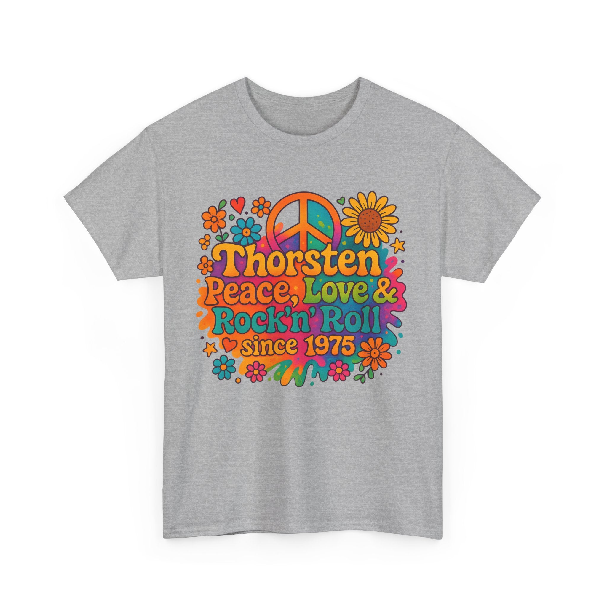Thorsten, 1975, Retro Peace & Love Tee, Unisex Heavy Cotton Top, Vintage Rock'n'Roll Shirt, Music Lover Gift, 70s Inspired Fashion