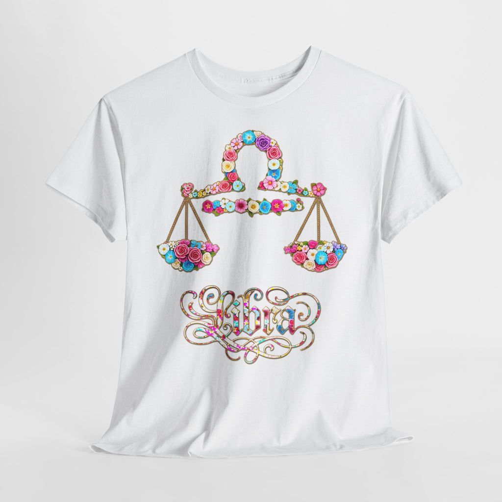 Waage: Frontprint, Unisex T-Shirt - Florales Sternzeichen Astrologie (Libra)