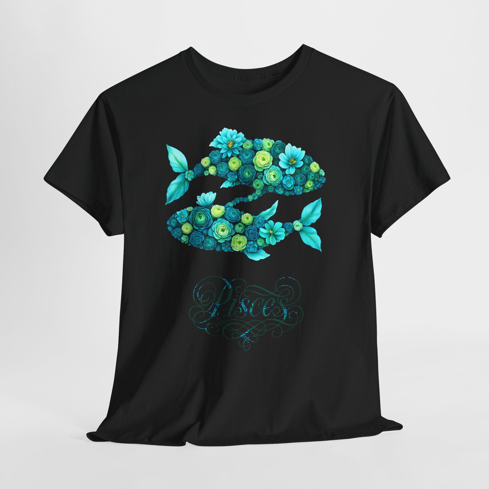 Fische: Frontprint, Unisex T-Shirt - Florales Sternzeichen Astrologie (Pisces)