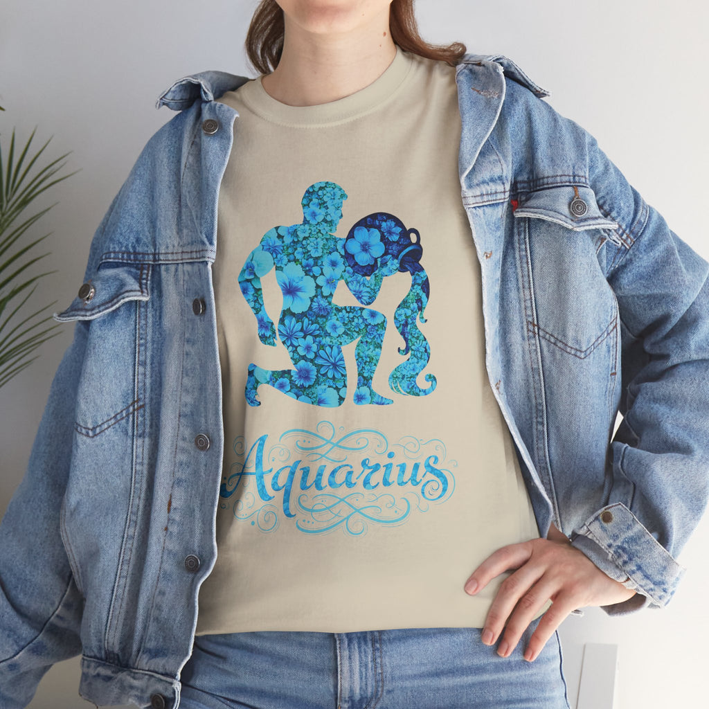 Aquarius Floral Zodiac Unisex Heavy Cotton Tee, Astrology Shirt, Horoscope Gift, Birthday Tee, Unique Astrology Apparel