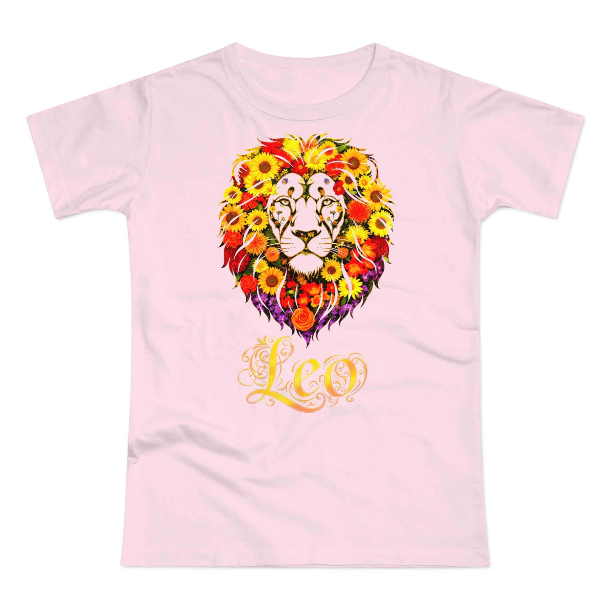 Löwe: Frontprint, Womens' T-Shirt, florales Sternzeichen, Zodiac Astrologie (Leo)
