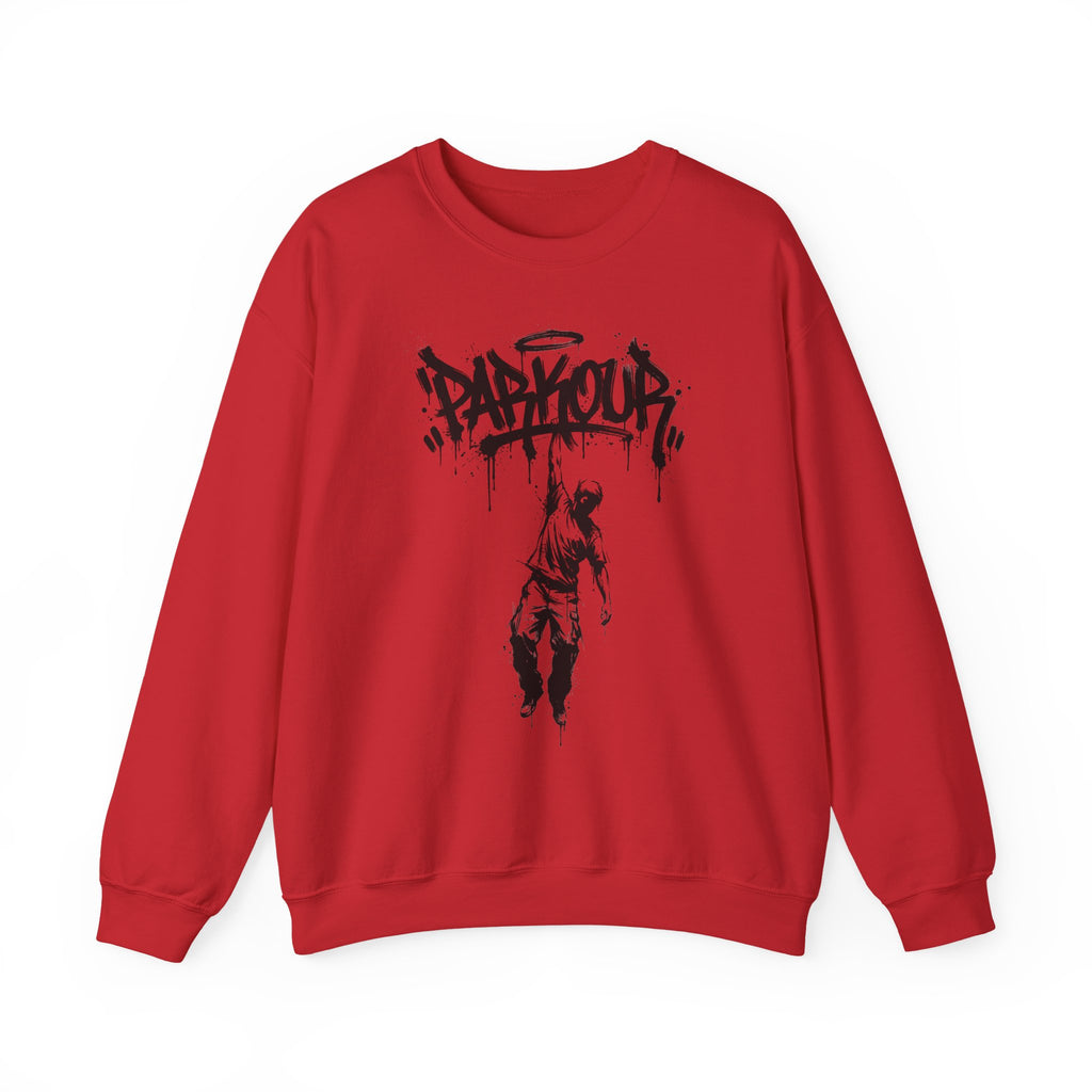 Parkour 04: Frontprint, Unisex Sweatshirt - Urban Stunt Silhouette Crewneck