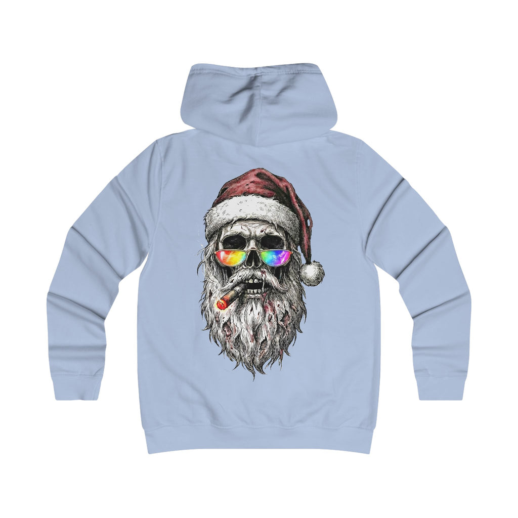 Dark-Santa: Backprint, Womens' Hoodie — Skull Edgy Christmas Santa Skull with Sunglasses & Cigar