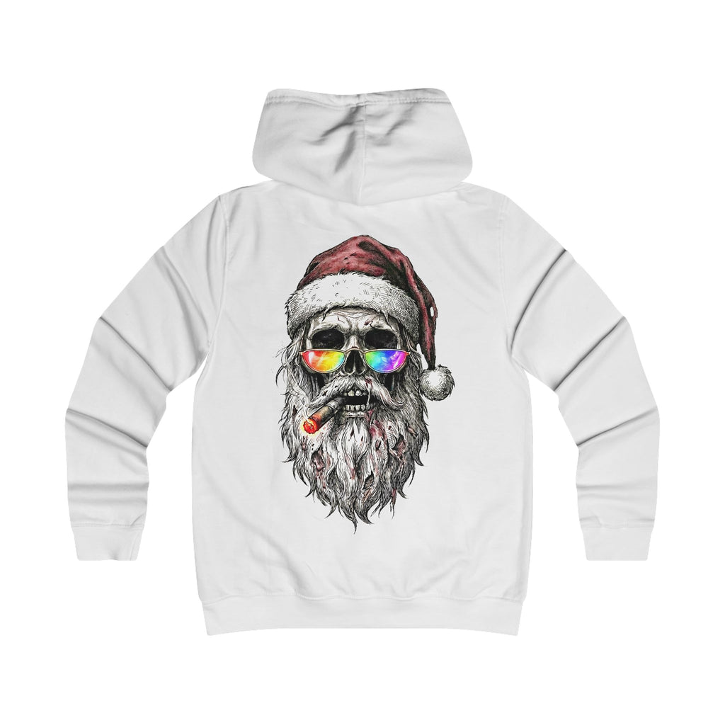 Dark-Santa: Backprint, Womens' Hoodie — Skull Edgy Christmas Santa Skull with Sunglasses & Cigar