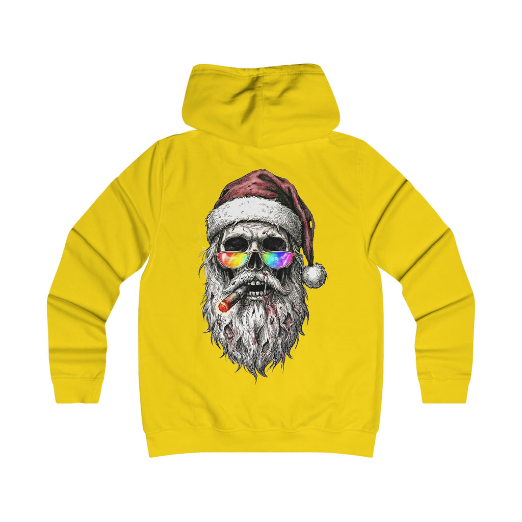 Dark-Santa: Backprint, Womens' Hoodie — Skull Edgy Christmas Santa Skull with Sunglasses & Cigar