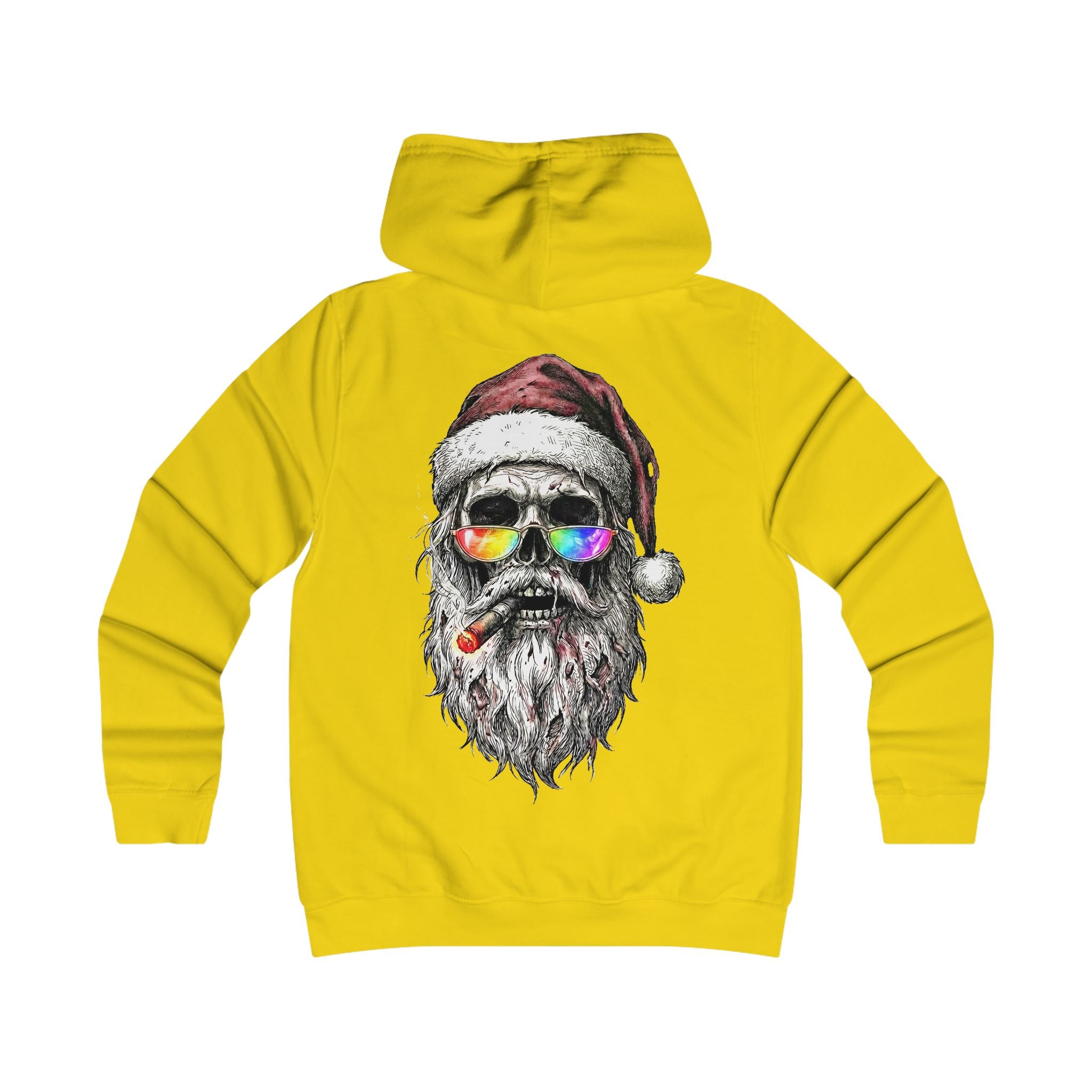 Dark-Santa: Backprint, Womens' Hoodie — Skull Edgy Christmas Santa Skull with Sunglasses & Cigar