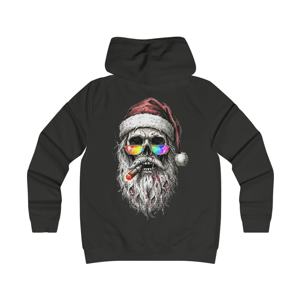Dark-Santa: Backprint, Womens' Hoodie — Skull Edgy Christmas Santa Skull with Sunglasses & Cigar