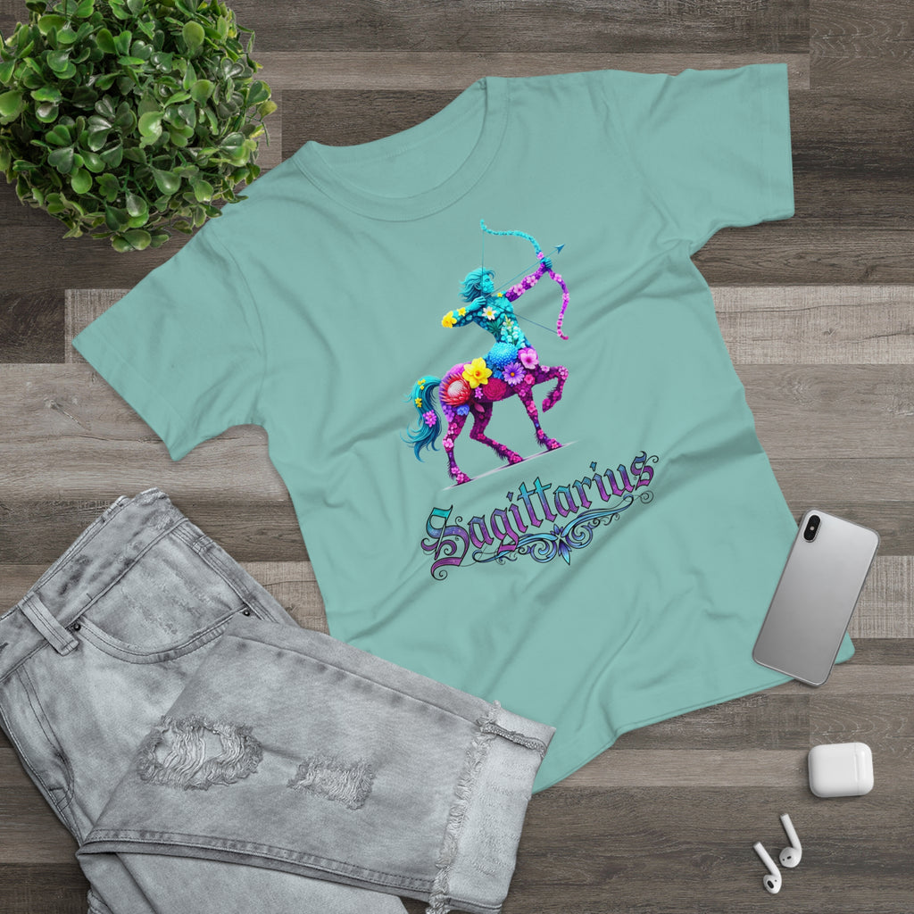 Schütze: Frontprint, Womens' T-Shirt, florales Sternzeichen, Zodiac Astrologie (Sagittarius)