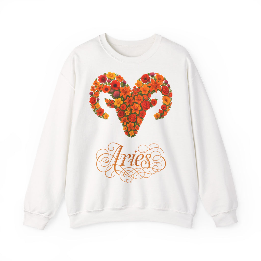 Widder: Frontprint, Unisex Sweatshirt, florales Sternzeichen, Zodiac Astrologie (Aries)